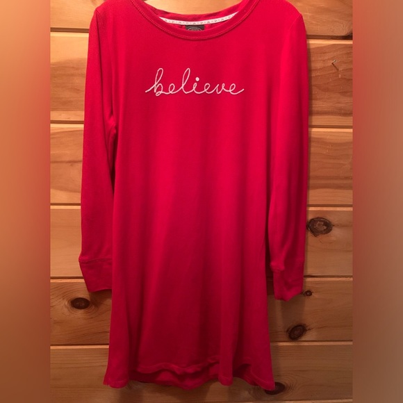 Laura Ashley BELIEVE Red Knit Long Sleeve Knee Length Nightgown Holiday Size M - Picture 1 of 9